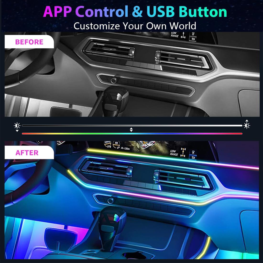 Acrylic Ambient Lighting Car Kit 43.3in/110cm,16 Million Colors,213 Modes LED Strip Lights,Dynamic Dreamcolor Chasing Music Sync Wireless APP Control,for Car Cabin Trim Dash Decoration. - 5