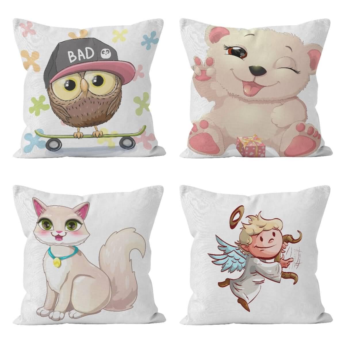 Housse de coussin chouette en lin et coton 50x50 cm | Lot de 4 CEVAN