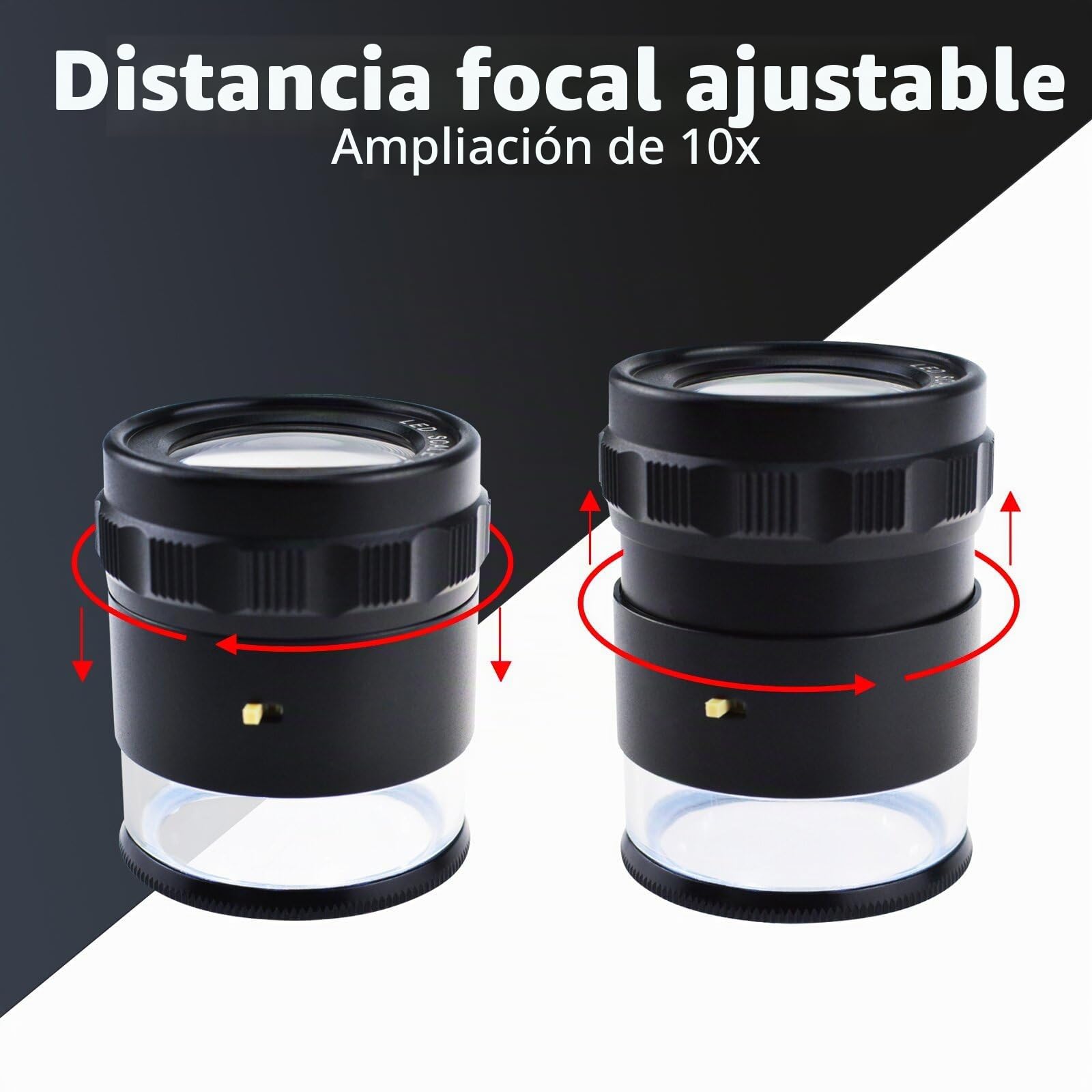 Lupa Escala Aumento De 10x Carta De Escala 20 Mm De Luz LED 8 Y 25 Mm Campo De Visión (4 GRÁFICO DE Escala)