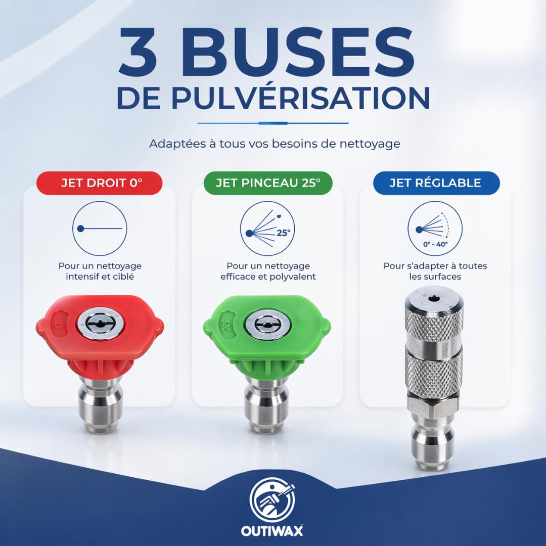Pulvérisateur électrique Pro Sprayer OUTIWAX - 2 Batteries + Cloche de pulvérisation - Jet jusqu'à 10m à 13m - contenance 30L - 3 Buses Spray - Pulvérisateur électrique toiture Longue portée