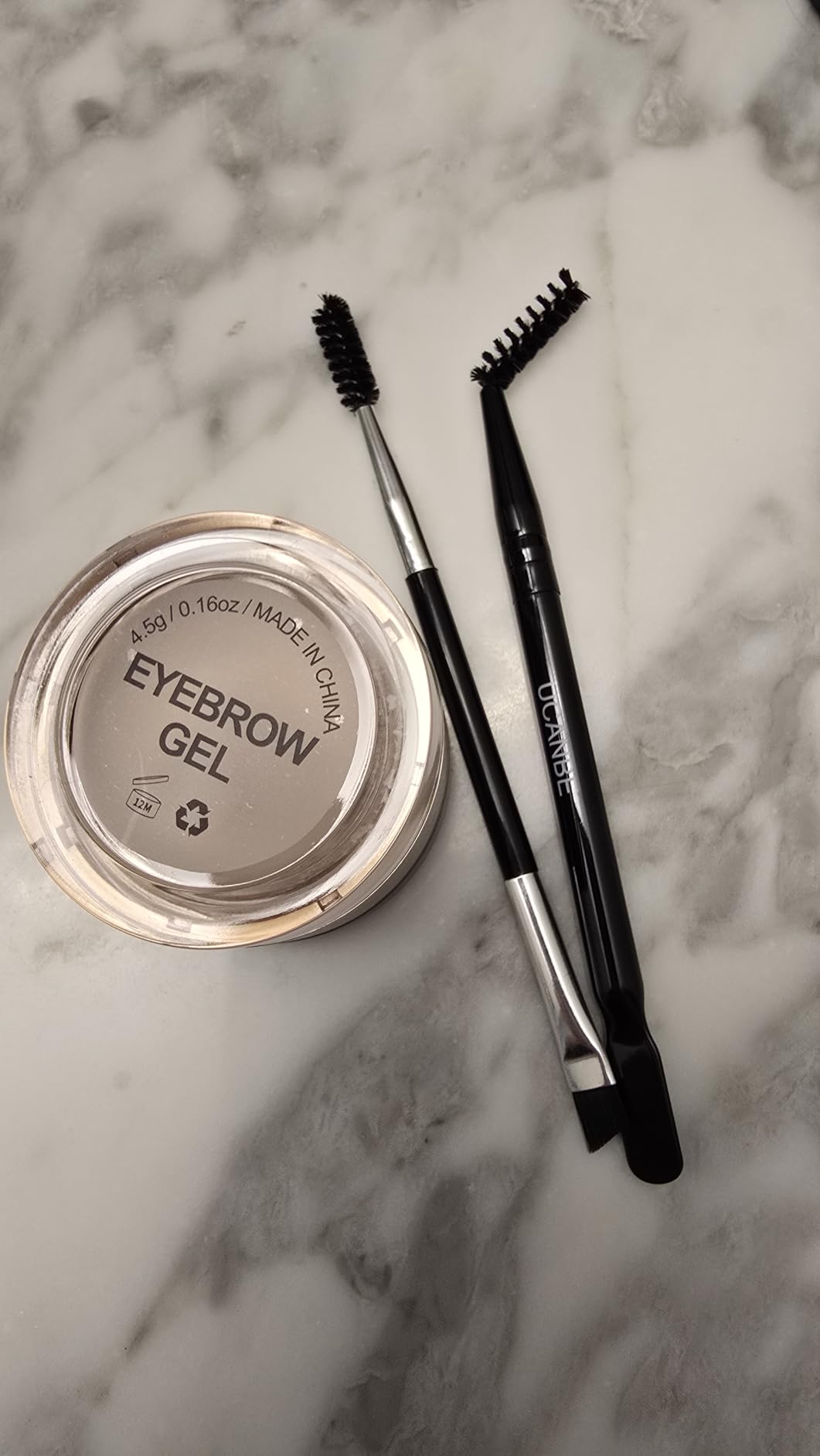 UCANBE Waterproof Eyebrow Gel + Eyebrow Styling Wax 2 in 1 Makeup Kit with 2 Pcs Dual-ended Adjustable Freely Eyebrow Brush Makeup Long Lasting Eyebrows (01 Gel/Brown Pomade, Standard)