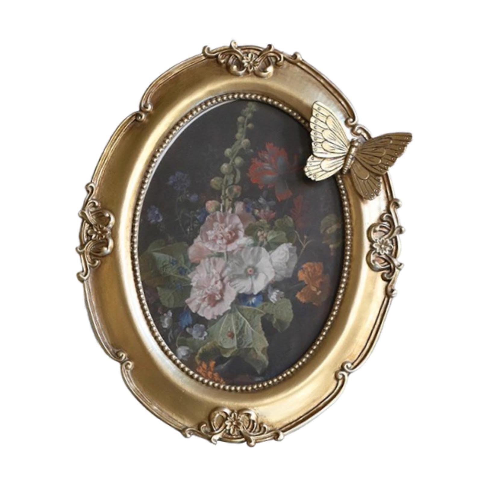 Cadre Photo Ovale Vintage, Support Mural Ou de Table pour Affiches, Cadre Photo En Résine, or