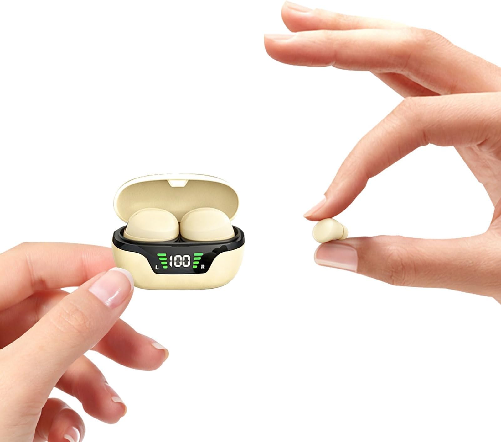 Invisible Smallest Mini Earbuds Wireless Bluetooth Ear Buds for Small Ears Canals, Discreet Low Profile Spy Earpiece Wireless Tiny Micro Hidden Earbuds with Microphone Small Headphones for Work-Beige