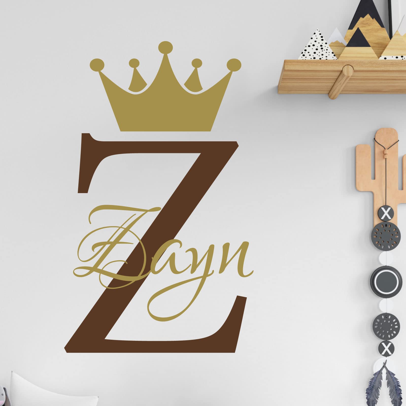 Personalised Name Baby Prince Princess Decal Wall Sticker - Initial Letter Crown [Medium] [Chocolate]