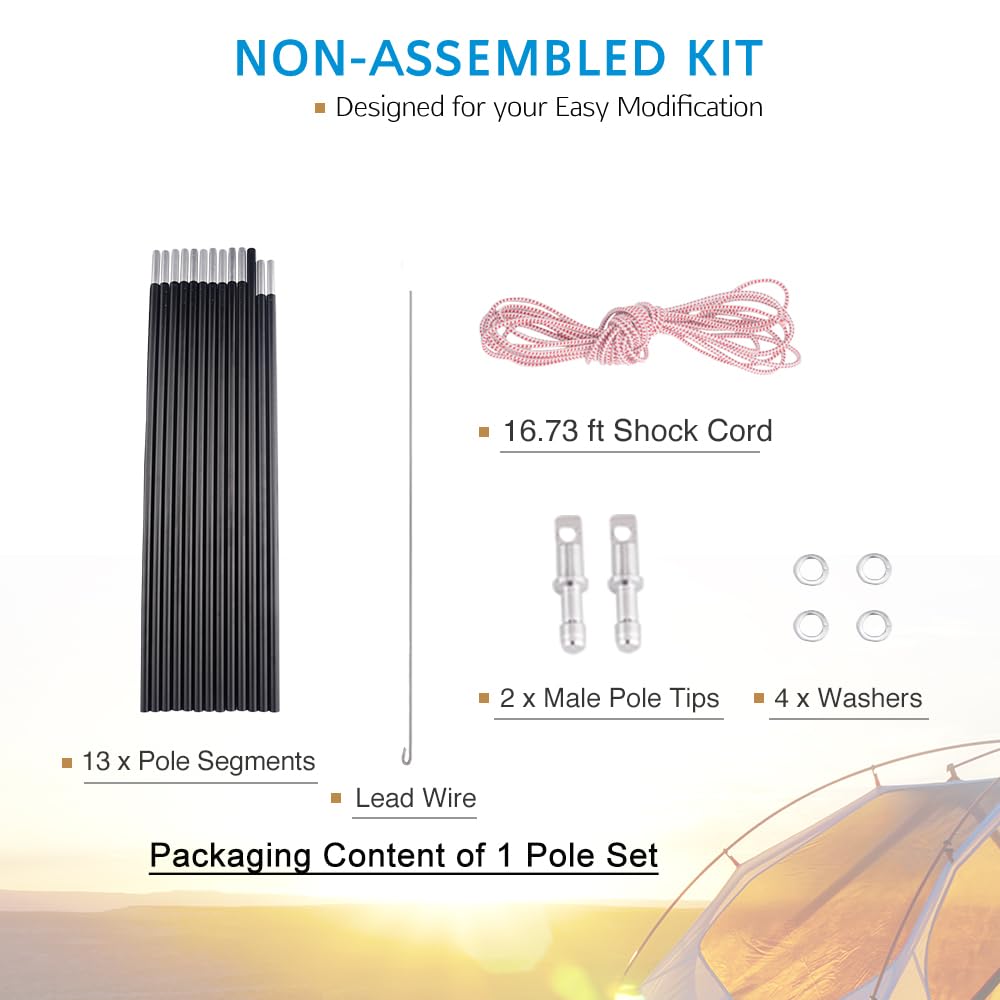 Aluminum Tent Poles Replacement, Fits Both Female and Male Ends, Lightweight Tent Pole Repair Kit, 7001 Series Aluminum Alloy T6 Heated