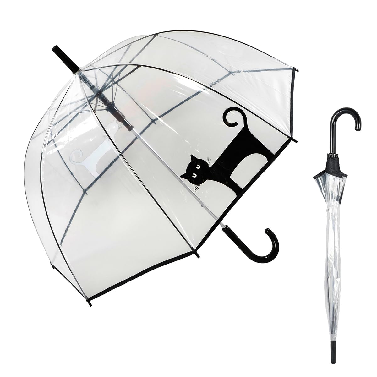 Le Monde du Parapluie - Automatic transparent bell umbrella - anti-wind - 8 fiberglass ribs - solid - black cat