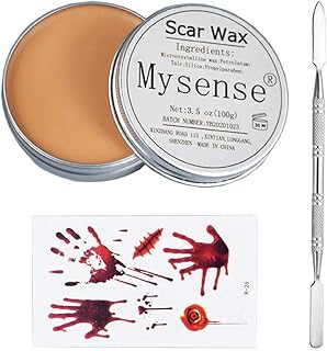 Mysense 3.5Oz(100g) Scar Wax Kit SFX Make Up Special Effects Fake Molding Wound Skin Wax Body Paint Halloween Set Fake Nose Stage Zombie Cosplay Costume SFX Makeup with Spatula Scar Temporary Tatooes