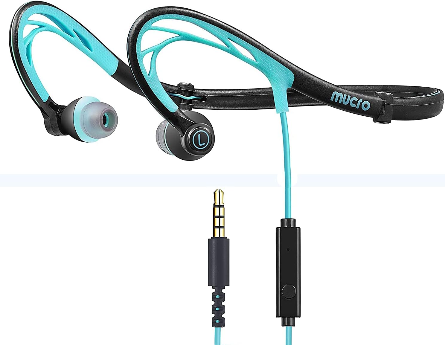 Sports Headphones Wired Over Ear Behind The Neck Headphones Running Earphones Wrap Around in-Ear Stereo Earbuds with Microphone for Jogging Gym Workout