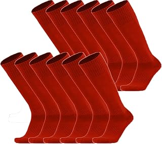 Unisex Athletic Knee High Breathable Compression Solid Tube Soccer Football Sport Socks 3/12 Pairs (Red-Unisex 12 Pairs) Price In India