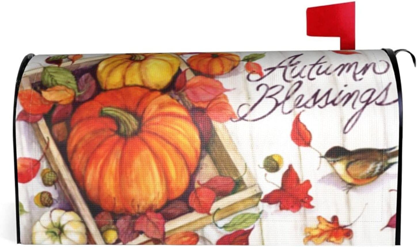 Magnetic Mailbox Covers Large Size Pumpkin Mailbox Cover Post Letter Box Cover Wrap Decoration for Spring Garden Outdoor 25.5" Lx 21" W