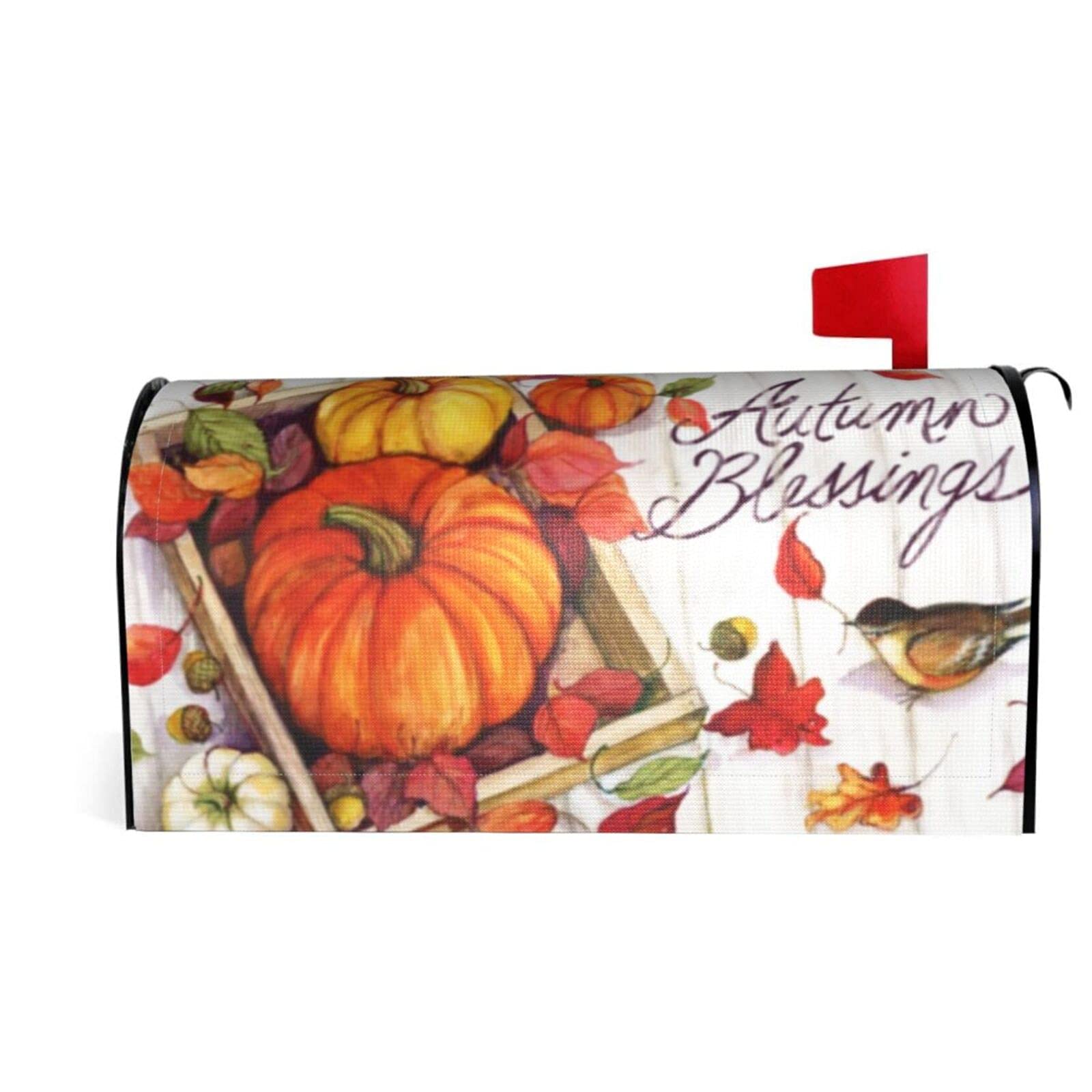 Magnetic Mailbox Covers Large Size Pumpkin Mailbox Cover Post Letter Box Cover Wrap Decoration for Spring Garden Outdoor 25.5" Lx 21" W