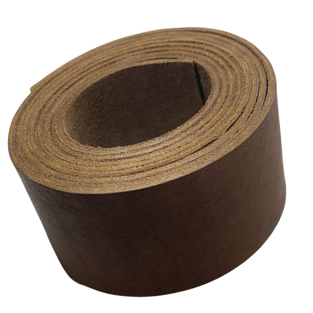 TOFL Genuine Top-Grain Leather Strap | 48 Inches Long | 2 Inches Wide | 1/8 Inch Thick (4-5 oz) | 1 Leather Strip for DIY Arts & Craft Projects, Clothing, Jewelry, Wrapping | Medium Brown