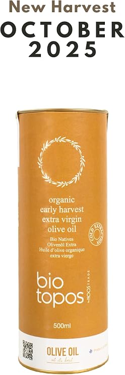Βiotopos Organic Greek Olive Oil Extra Virgin, Early Harvest, High Polyphenols, Green Koroneiki, Drinking EVOO, Single Estate 500ml Tin