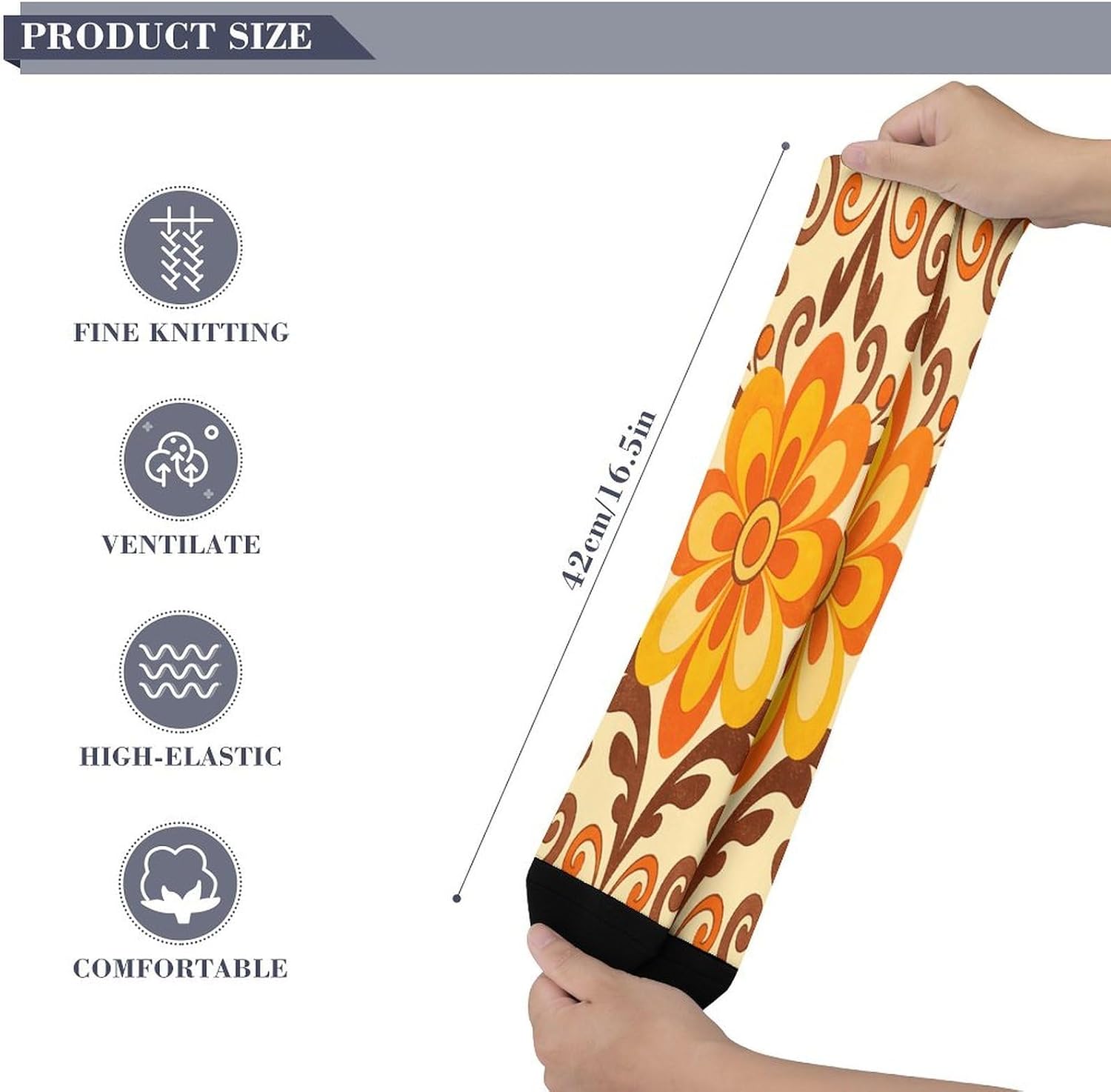 Retro Floral Compression Socks for Men Women | Funny Novelty Knee High Socks, Breathable Cozy Soft Football Sock, Over The Calf Socks for Casual Work Athletic Sock & Gifts