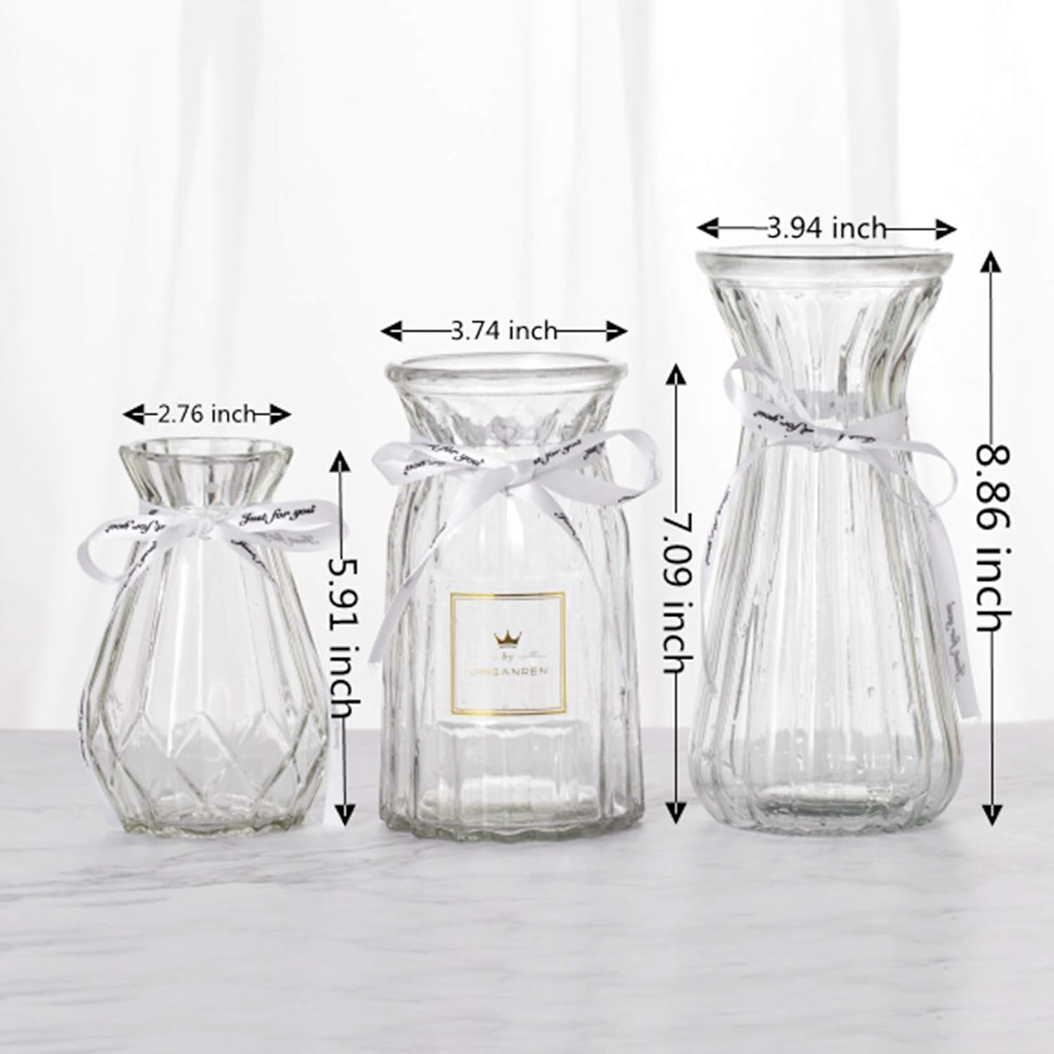 JINGANREN Glass Vases Set Modern Angled Simple Style Clear Flower Glass Vases Set of 3 Size,for Home Living Room Aand Office Tabletop Decor Or Gift(Clear)