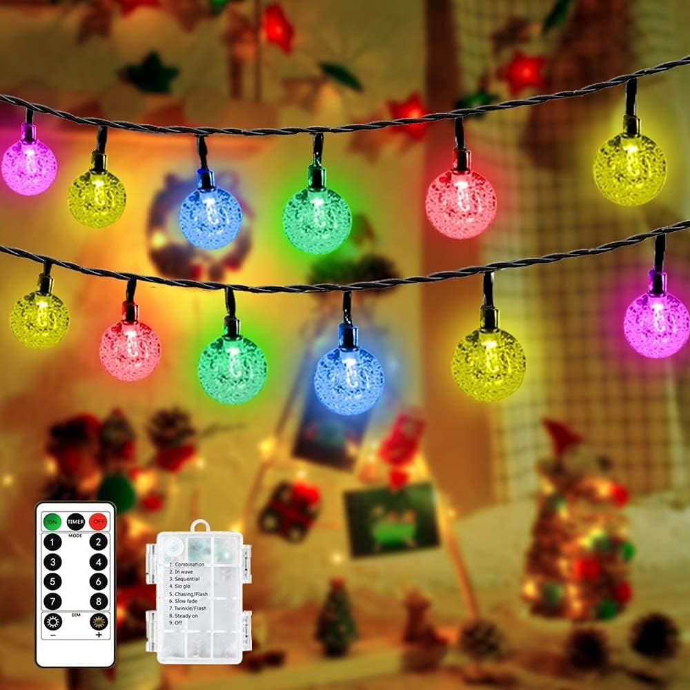 LiyuanQ LED Globe String Lights, 8 Modes 60 Crystal Balls Battery Operated String Lights with Remote Timer, 33 Feet Waterproof Indoor String Lights Home Wedding Birthday Party Decor (Multi Color)