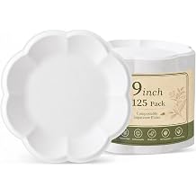 I00000 125PCS 9inch Compostable Plates, Disposable White Dinner Plates.