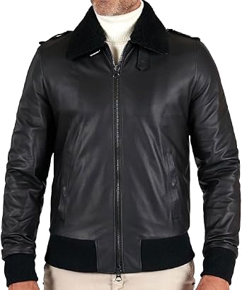 Mens Classic Air Force Flight Pilot Aviator Casual Bomber Style Motorcycle With Fur Collar Leather Jacket For Men