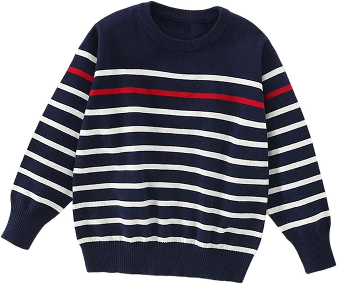 Oplxuo Boys Striped Knit Sweater Crew Neck Long Sleeve Pullover for Kids