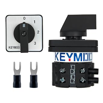 20A Black Rotary Changeover Switch, 660V 4 Position 2 Poles 8 Terminals, 3-Way 1NO 1NC Universal Selector Switch with Fork Terminals 26-20/0-3.2BL Black