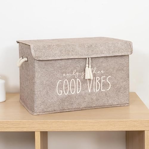 Miniatura 5 de Pazar Kaps Cesta organizadora plegable de tela de fieltro con tapa abatible y asas, caja de manta de ropa para el hogar, oficina, armario, estantes