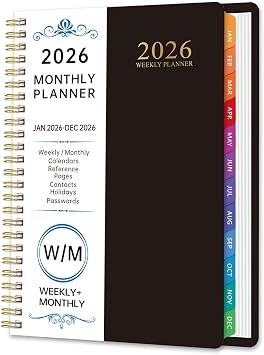 2026 Planner Weekly and Monthly, 2026 Academic Year January 2026 - December 2026 Calendar wirh Tabs, Agenda Book for School Student, Teachers, Office Supplies,Home, 6" x 8.5" Black JAN2026-DEC2026