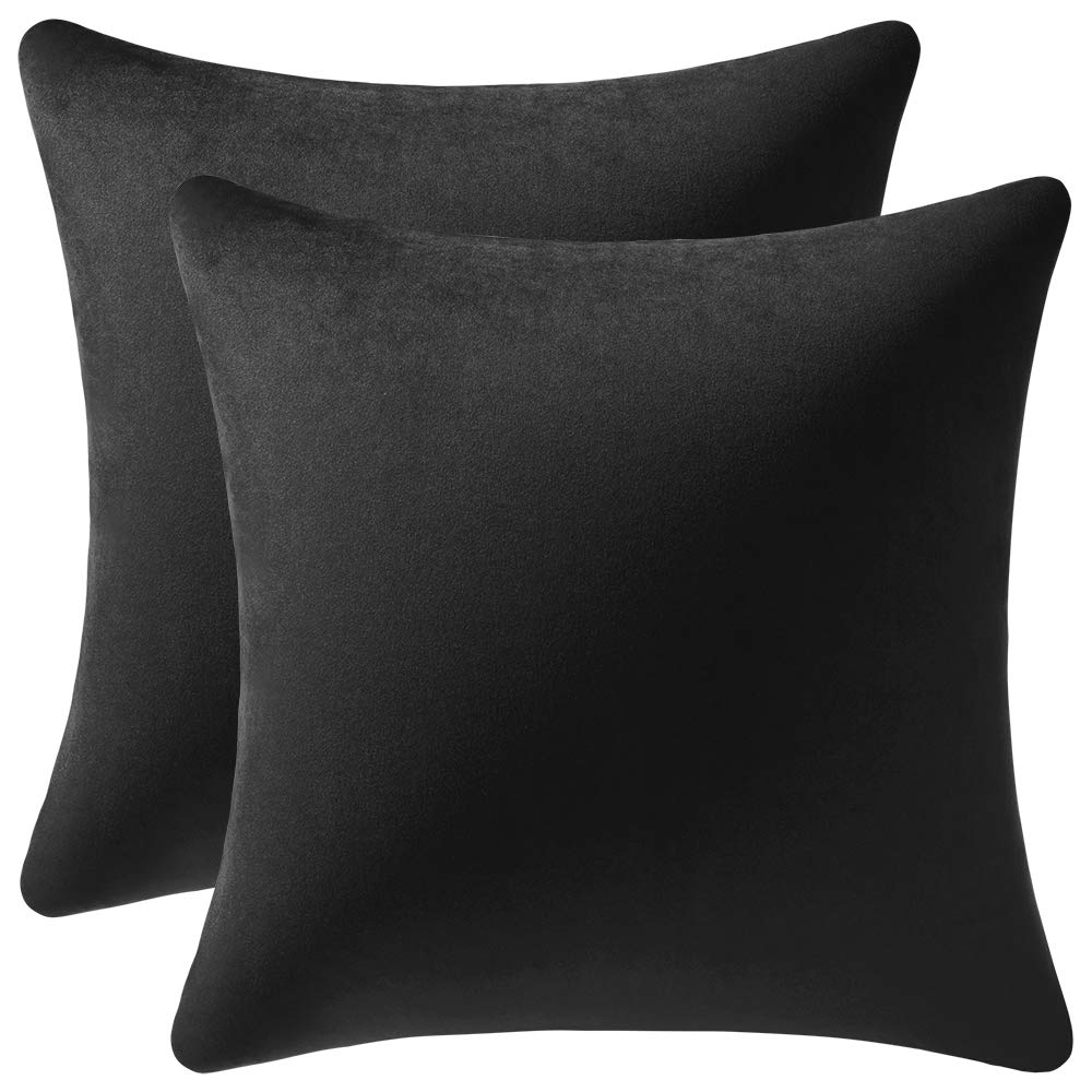 DEZENE Throw Pillow Covers, 2 Pack Super Soft Velvet Decorative Pillow Cases, Luxury Accent Rectangular Pillowcases, Square Cushion Covers for Farmhouse,Couch,Sofa, 24 x 24 Inch, Black