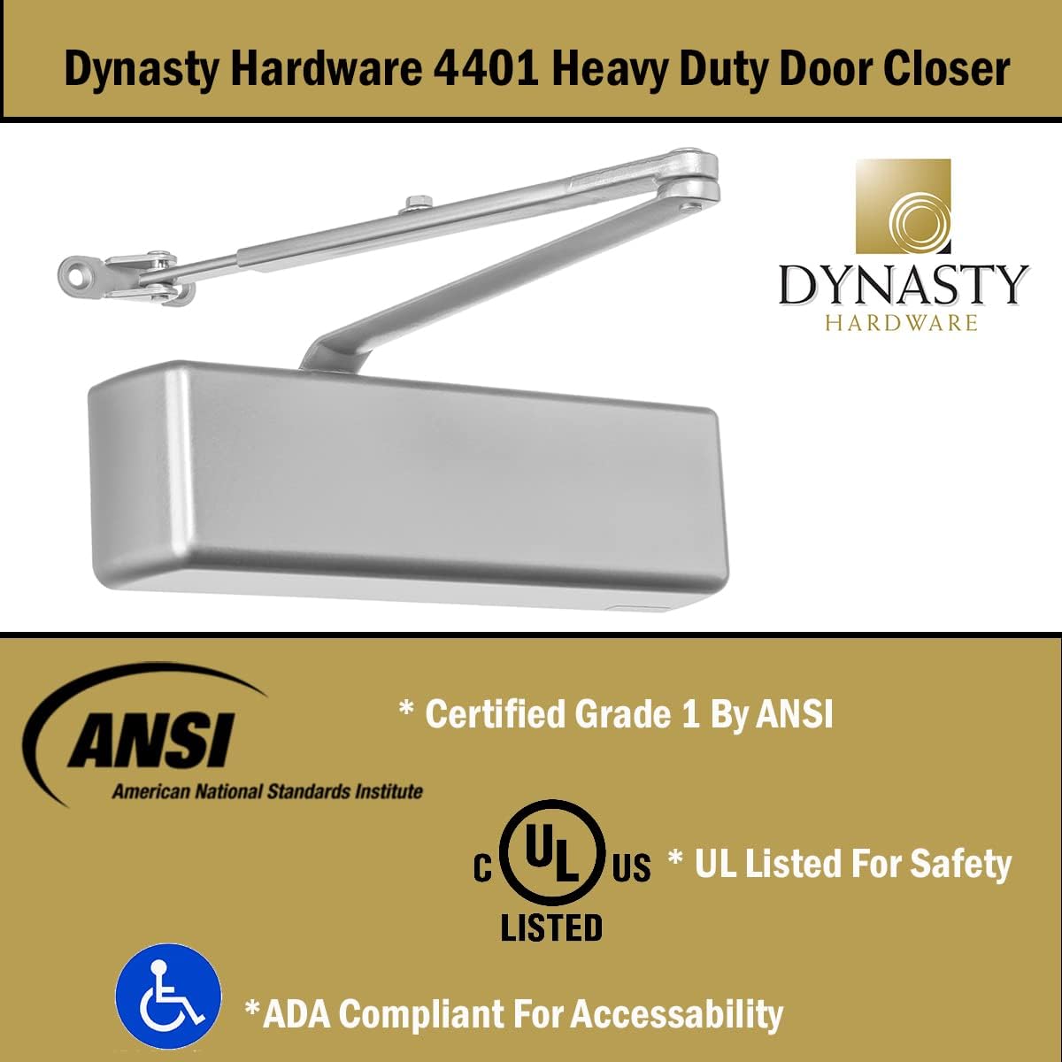 Super Cheap 🛒 Dynasty Door Closer Heavy Duty Commercial Grade Hydraulic Adjustable Spring Door Closer Series 4401 Meets ADA Sprayed Aluminum Finish