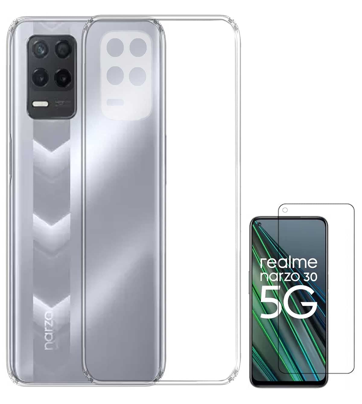 RRTBZ Soft Flexible Silicone Back Cover Compatible with Realme Narzo 30 5G, Transparent Case + Screen Guard