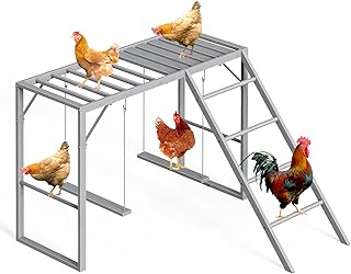 Chicken Perch Swing, Chicken Roosting Bars with Ladder for Coop, Metal Pet Swing Set