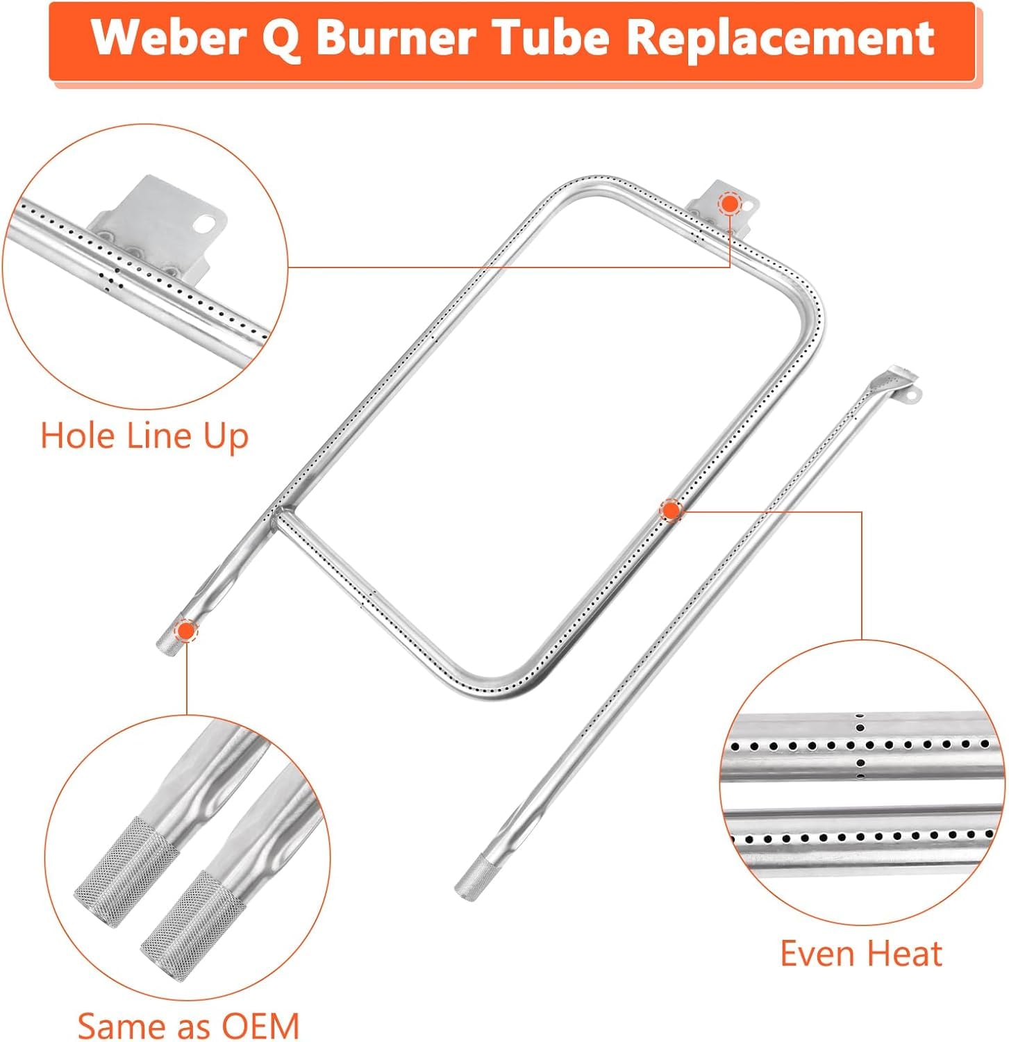 Tubes Brûleurs En Acier Inoxydable Pour Barbecues Weber Q300, Q320, Q3000, Q3200 - Lot De 2 Pièces
