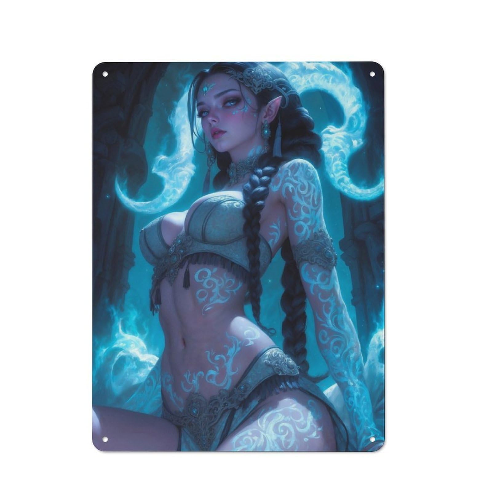 Junmoney Celestial Tattooed Sorceress Metal Plaque 40X30cm With For Garage Wall, Retro Decor, Housewarming Present For People Styling Garage