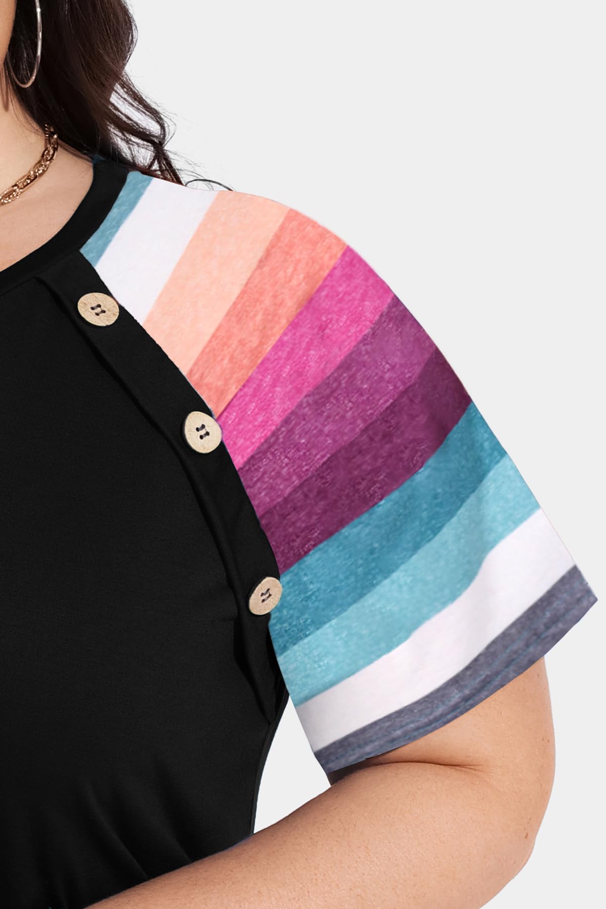 RITERA Hauts de grande taille pour femmes à manches courtes et col en V solides amples côtelés t-shirts décontractés tunique d'été tie dye chemisier XL-5XL