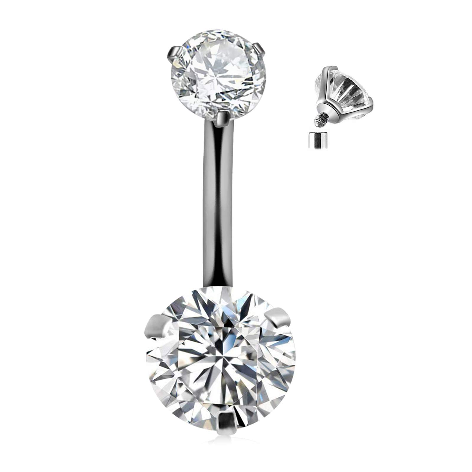 Vcmart Barra para el Ombligo de Titanio G23 de 10mm Anillo de Ombligo para el Ombligo con Rosca Interna 14G con Doble Gema