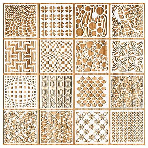OOTSR 16 Piezas Plantillas para Pintar Reutilizable, Stencil Plantillas Geométricas Manualidades, para Paredes Lienzo Madera Muebles Suelos Azulejos, Niños DIY Pintar, 20 x 20 cm