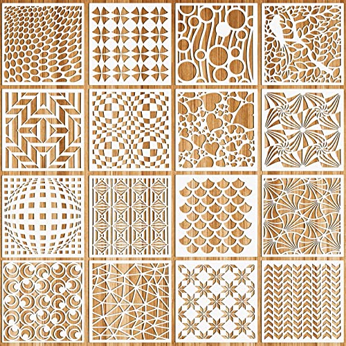 OOTSR 16 Stück Schablonen Wandgestaltung Set, 20x20CM Zeichnung Malschablonen DIY Schablonen der Geometrische, Kunststoff Vorlagen für Scrapbooking Holz Boden Möbel Fliesen Leinwand Deko
