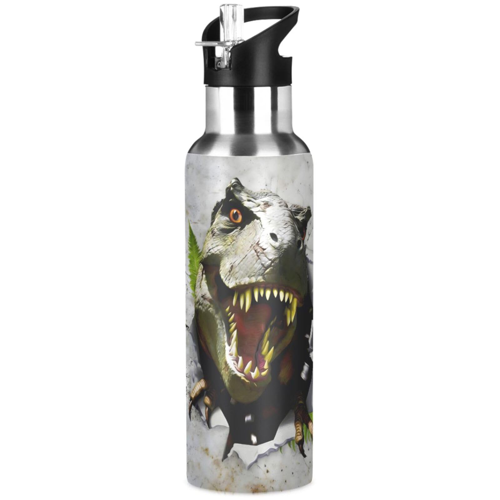 Dinosaur Insulated Water Bottles Kids with Straw Lid & Handle Reusable Vacuum Stainless Steel 20 oz