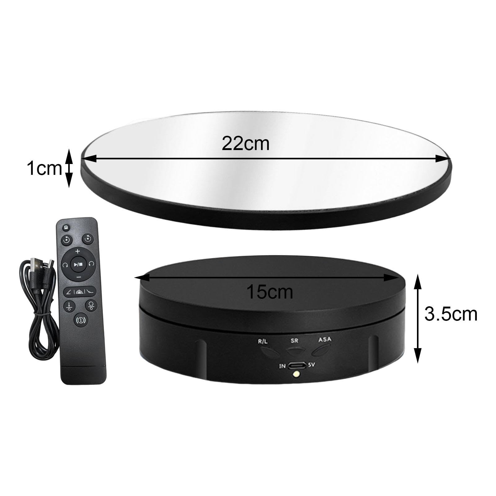 Soporte de Exhibición Giratorio Eléctrico con Espejo, Control Remoto, ángulo Ajustable, Giratoria para Exhibir Joyas Y Relojes, Adecuado Pa, Negro, Individual