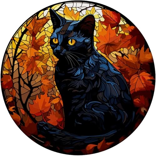 Miniatura 3 de Halloween Gato Negro Vidriera Otoño Hojas PopSockets Estándar PopGrip