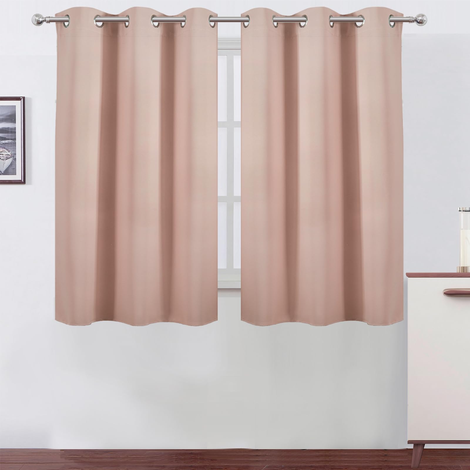 LEMOMO Blush Blackout Curtains/38 x 54 Inch/Set of Two Panels Grommet Living Room Curtains