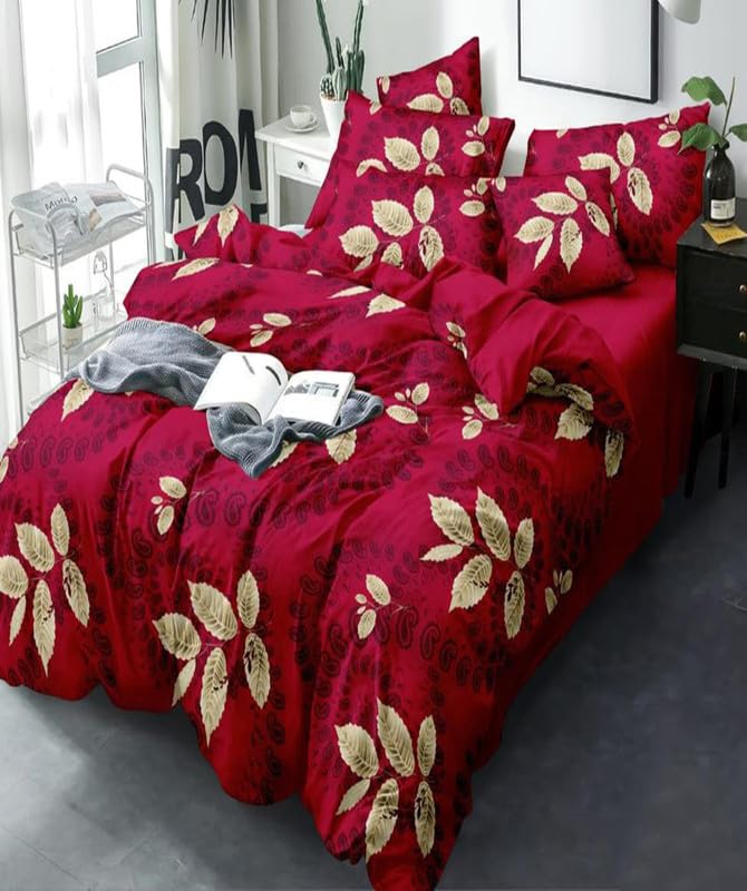 Image of Polycotton Polyester Polyfill 120 GSM Reversible Single Bed Comforter, Blanket, Queen (60x90 inch) Red & Golden