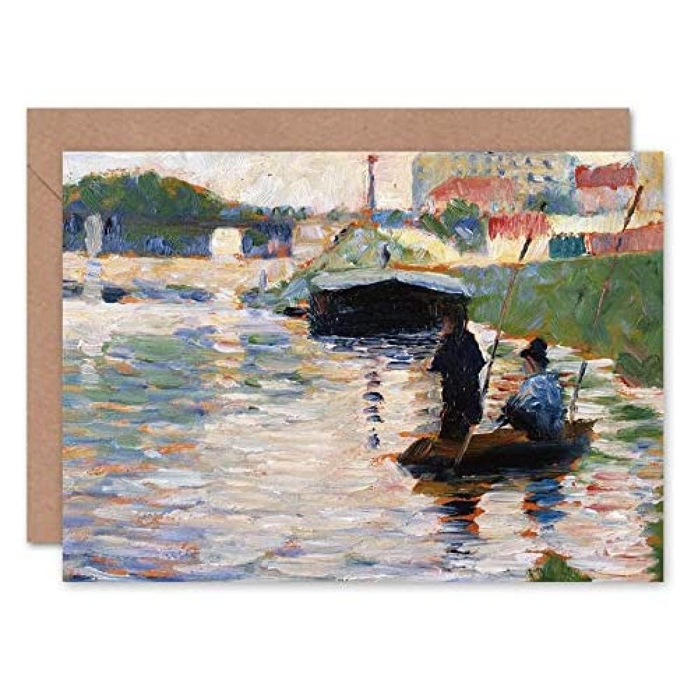 Artery8 Seurat View Of The Seine Painting Fine Art Greeting Card Plus Envelope Blank Inside