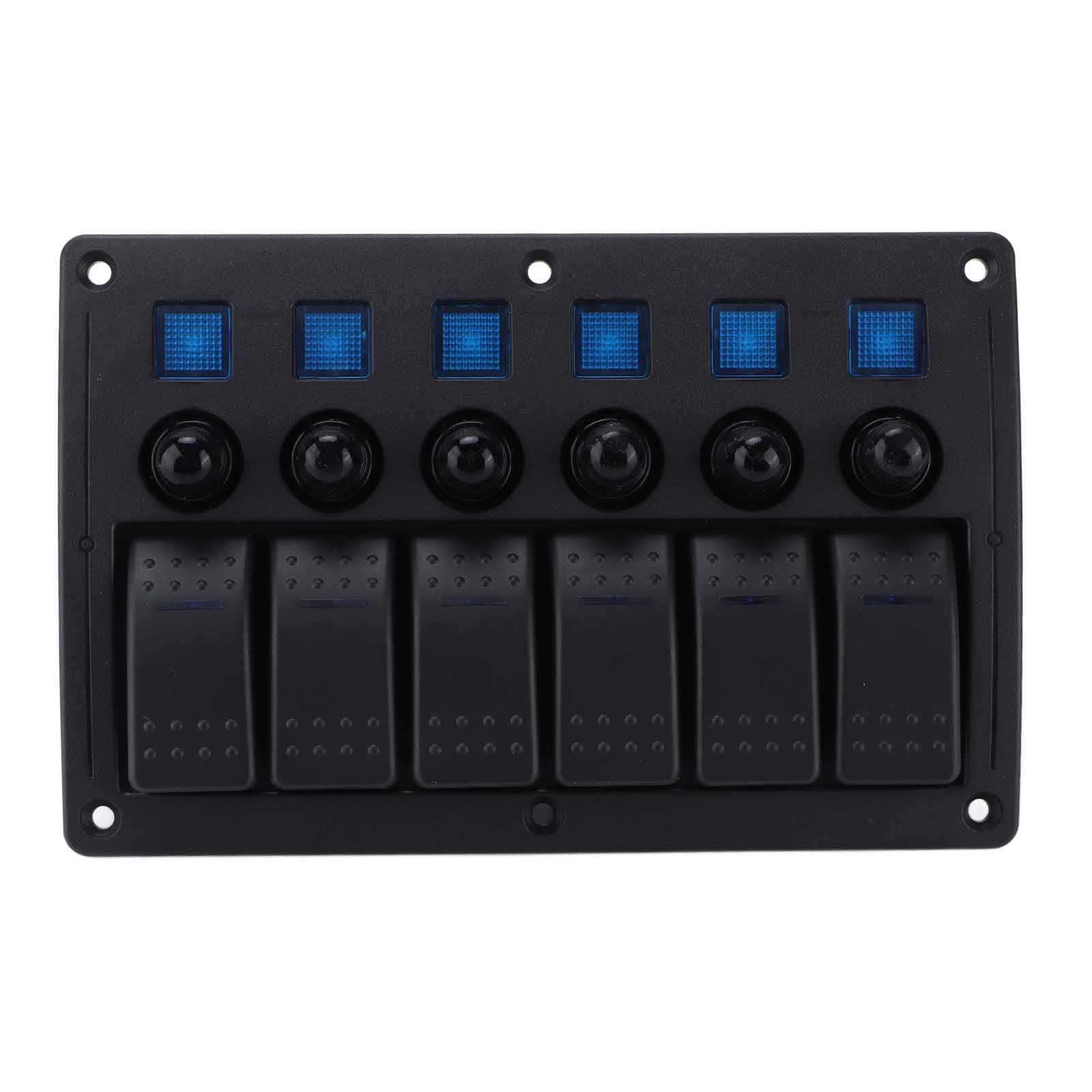 FILFEEL Pannello Interruttori a Bilanciere a 6 Gang con Porte di Ricarica USB, Indicatore LED Blu 12V-24V, IP65 per Barche, SUV, Trattori, Yacht e Veicoli