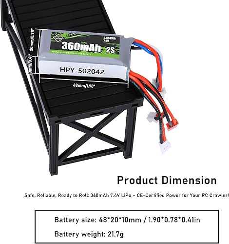 Miniatura 6 de Batería SCX24 7.4V Lipos 2S 360mAh recargable mini batería de litio con JST y MJ y PH2.0 y MX2.0 enchufe de descarga apto para SCX24 RC Car WLtoys