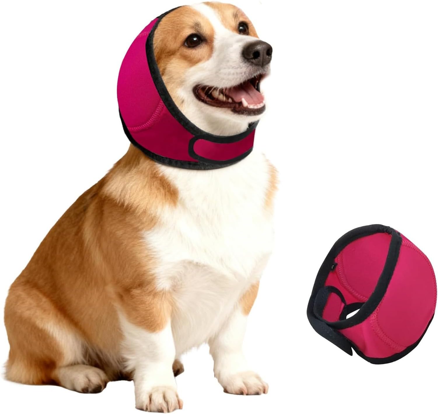 Dog Ear Muffs Noise Protection for Anxious Dogs, Waterproof Adjustable Pet Ear Cover Muffs Anxiety Relief Noise Cancelling, Canine Hearing Protect Head Wrap for, Fuchsia, M(Head Circle:14"-19")