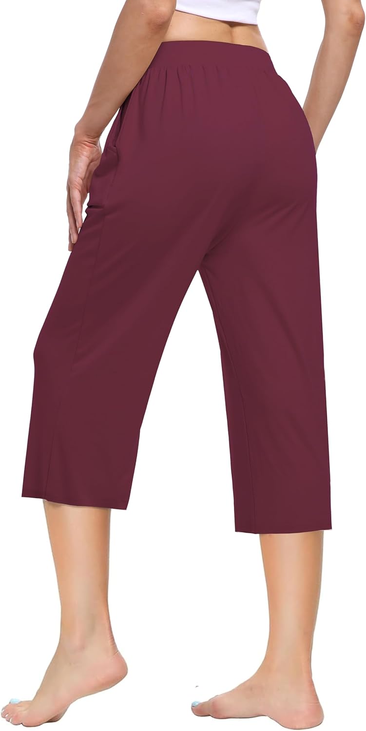 3 Pack Women's Capri Sweatpants, Cozy Wide Legs Cropped Capri with Pockets, Lounge Jogger Pants Workout Yoga Capris - Image 4