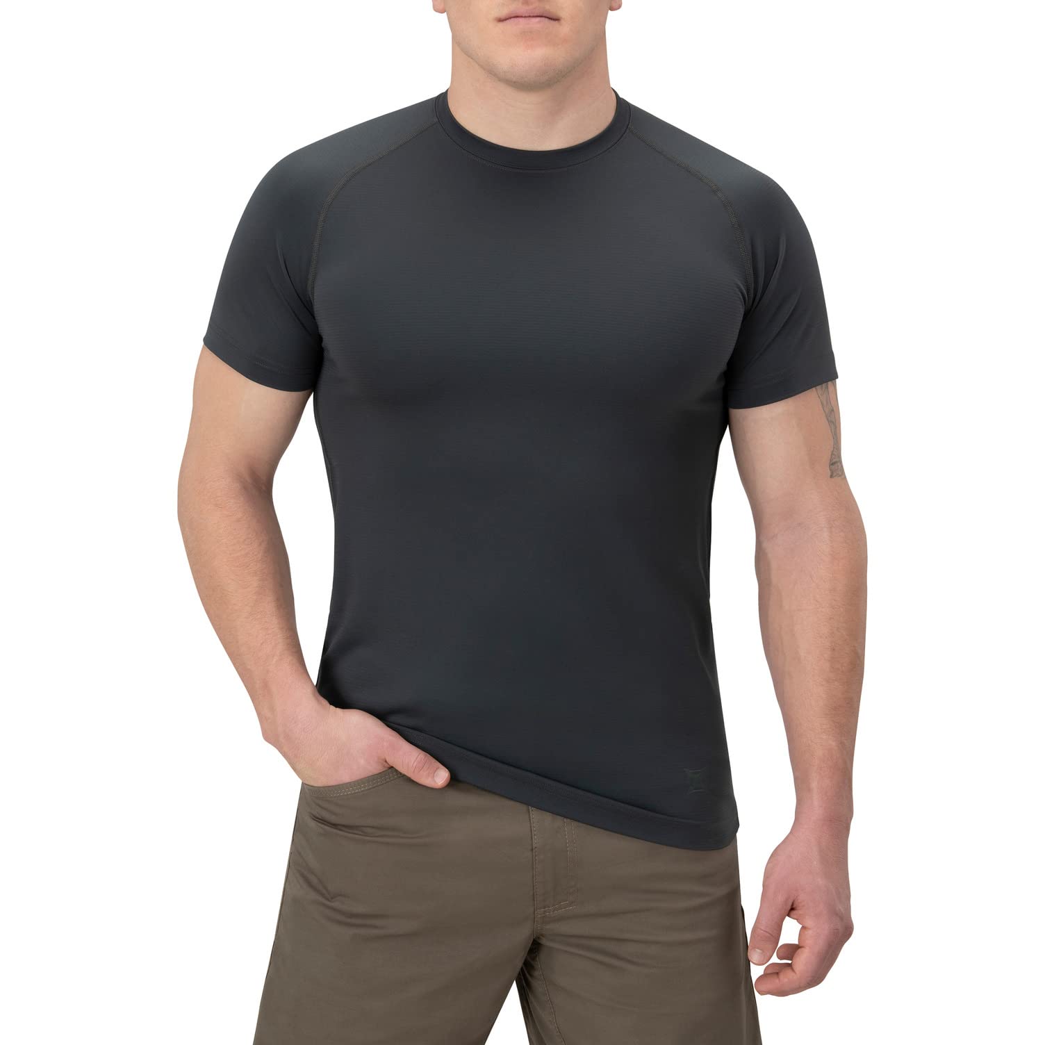 Mens Short Sleeve Tactical T Shirt for Athletic, Workout, Police, Pull On Longline Style, Semi Compression Fit