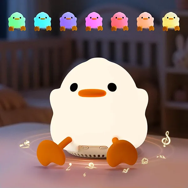 Baby Sound Machine, 20 Soothing Sounds White Nosie for Sleeping, Rechargeable Duck Night Light with Speaker, 4 Brightness Levels Tap Control, Nursey Lamp for Baby, Kids Bed Room,Gift for Grils Boys