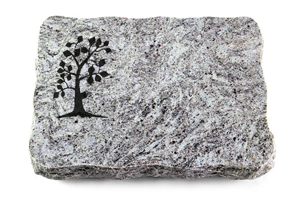 Grabplatte, Grabstein, Grabkissen, Urnengrabstein, Liegegrabstein Modell Pure 40 x 30 x 5 cm Marina Blue-Granit, poliert inkl. Gravur (Sandstrahl-Ornament Baum 1)
