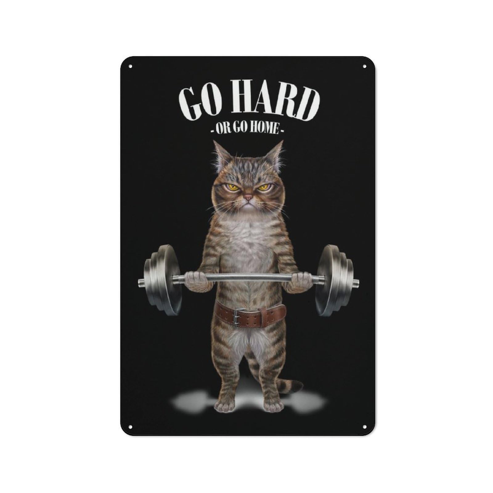 Junmoney Tabby Cat Weightlifting Tin Wall Plaque 30X20cm With For Dining Room Or Kitchen, A Metal Wall Feature For Kitchens And Dining Spaces
